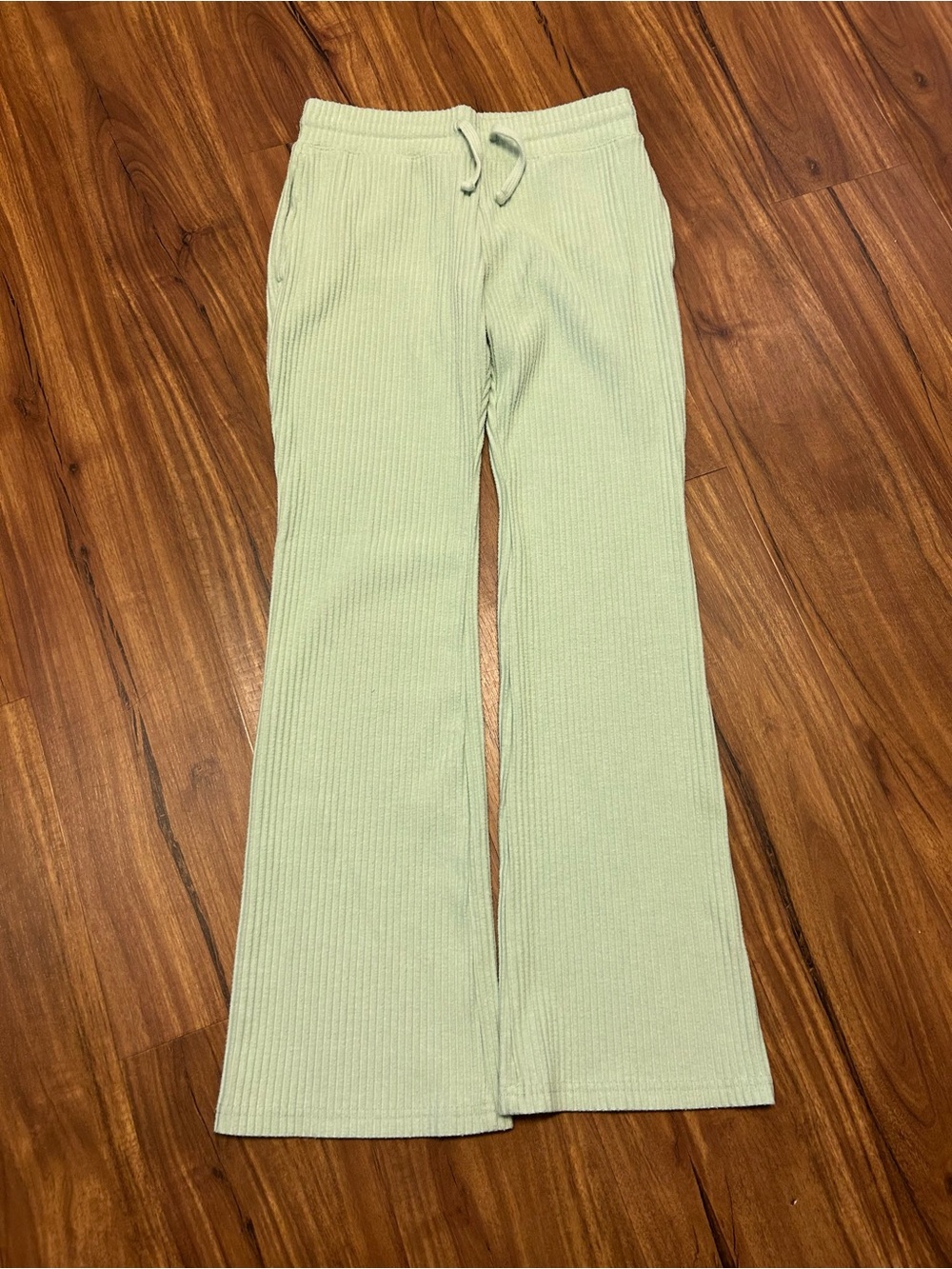 Ambercrombie Kids Girls Ribbed Flare Pants Drawstring Pockets Lime Green 11/12